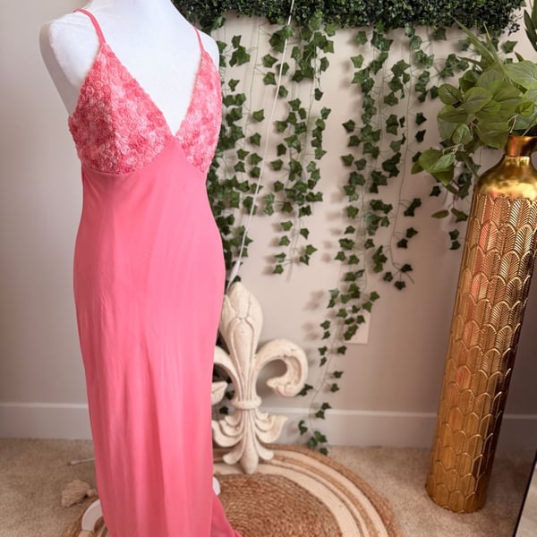 Wild Fable Rosette Slip Dress Size M Pink Maxi V-Neck