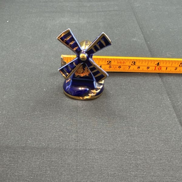 Limoges Castel Windmill Porcelain Figurine Blue Gold