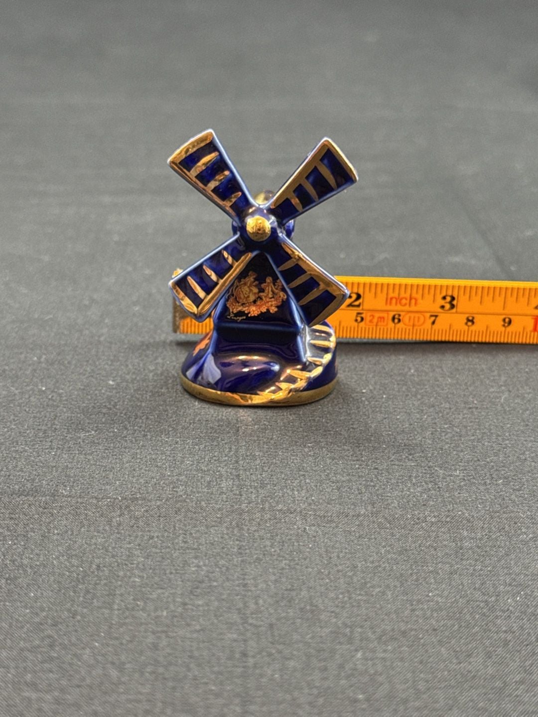 Limoges Castel Windmill Porcelain Figurine Blue Gold 2