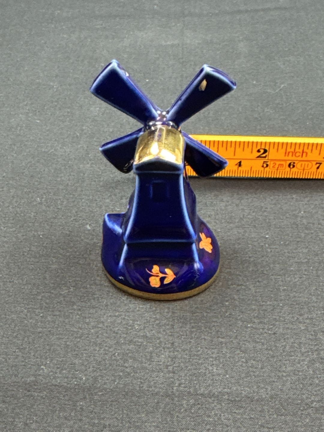Limoges Castel Windmill Porcelain Figurine Blue Gold 4