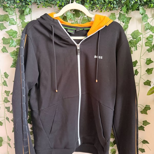 Hugo Boss Zip-Up Hoodie Size M Black Orange