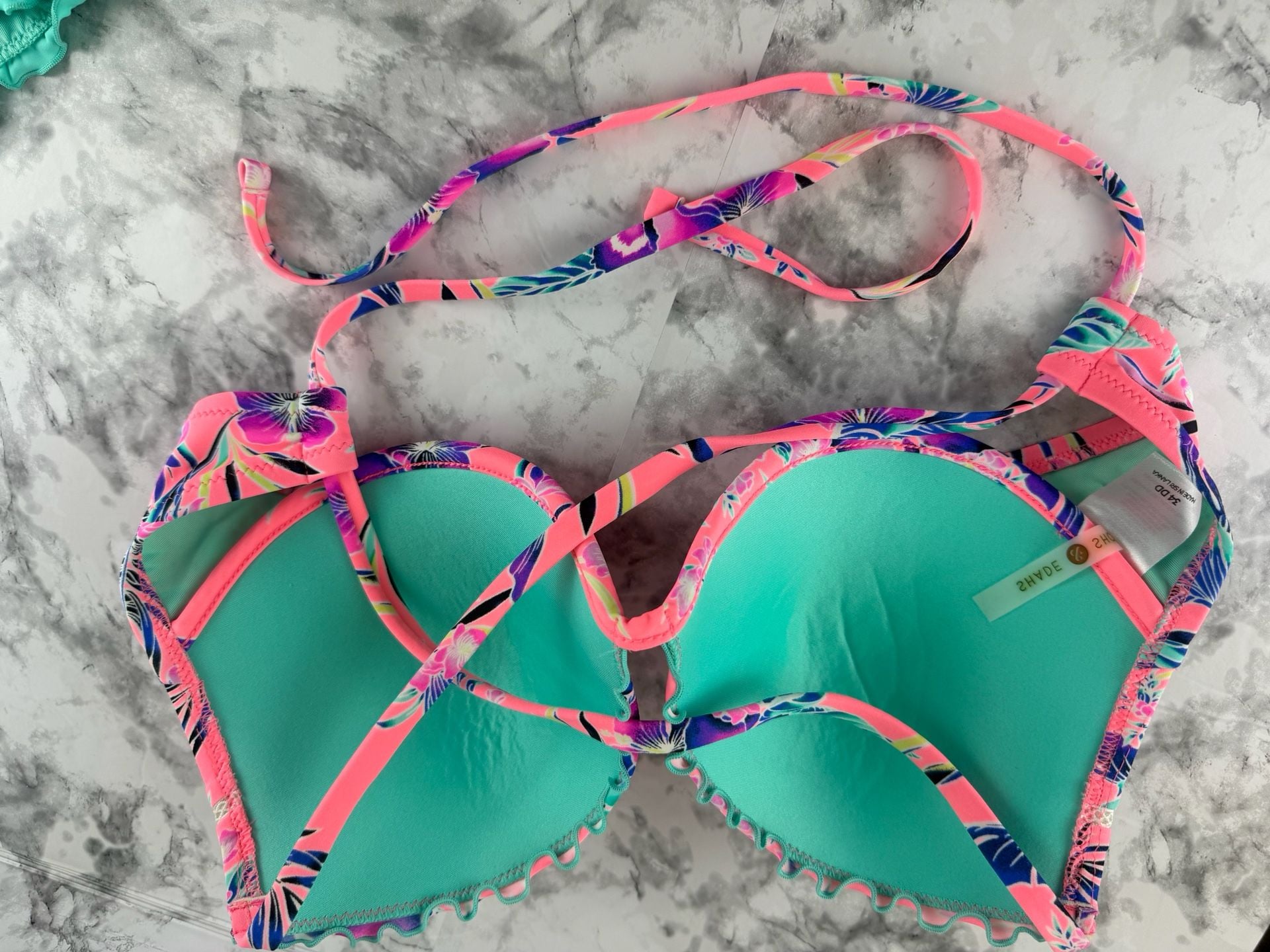 Shade & Shore Bikini Set Size 34DD Top and Size L Bottom Floral Pink 4