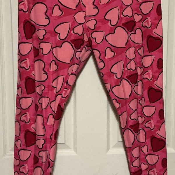 LuLaRoe Heart Print Leggings Pink Valentine