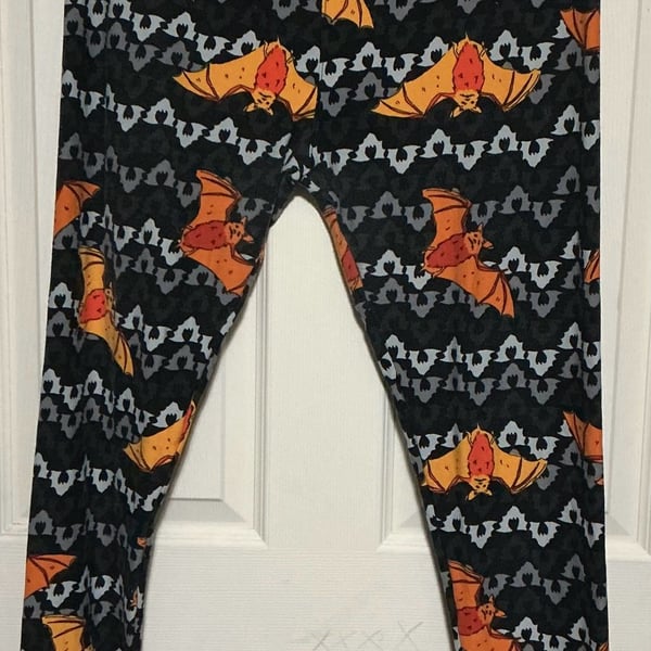 LuLaRoe Halloween Bat Print Leggings Black Orange