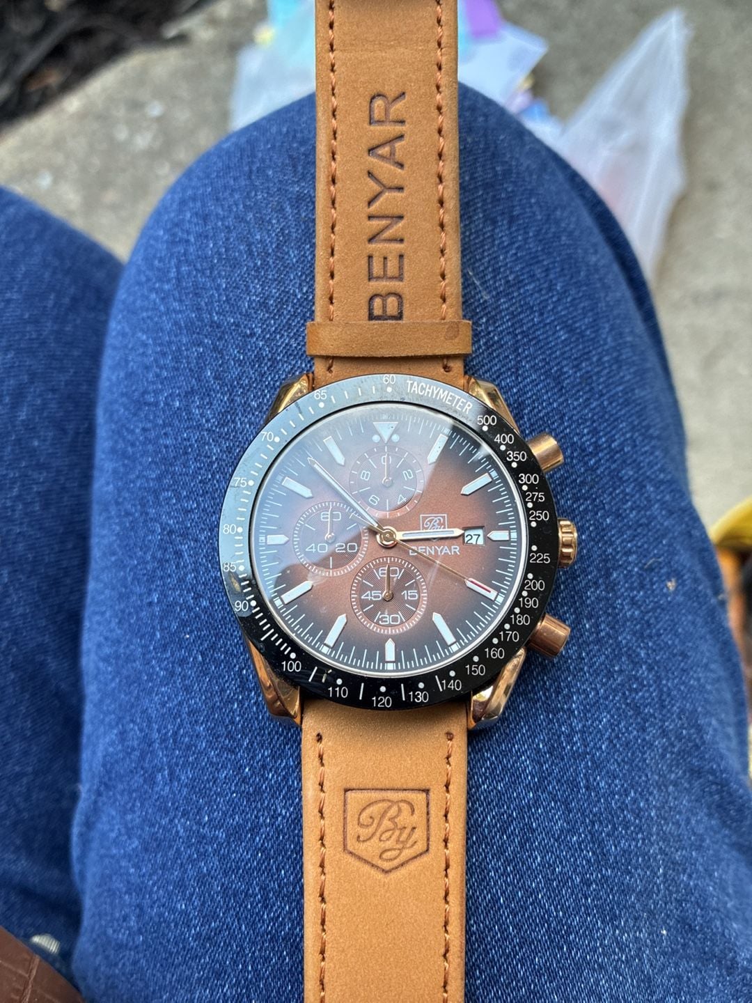 Benyar BY-5140M Chronograph Watch Brown Dial Leather Strap 2
