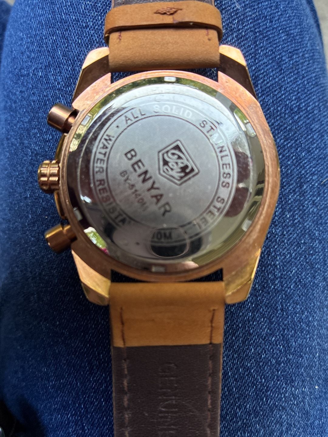Benyar BY-5140M Chronograph Watch Brown Dial Leather Strap 3