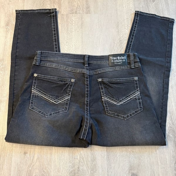 True Rebel Jeans 805 Straight Fit Mens Black Wash Denim