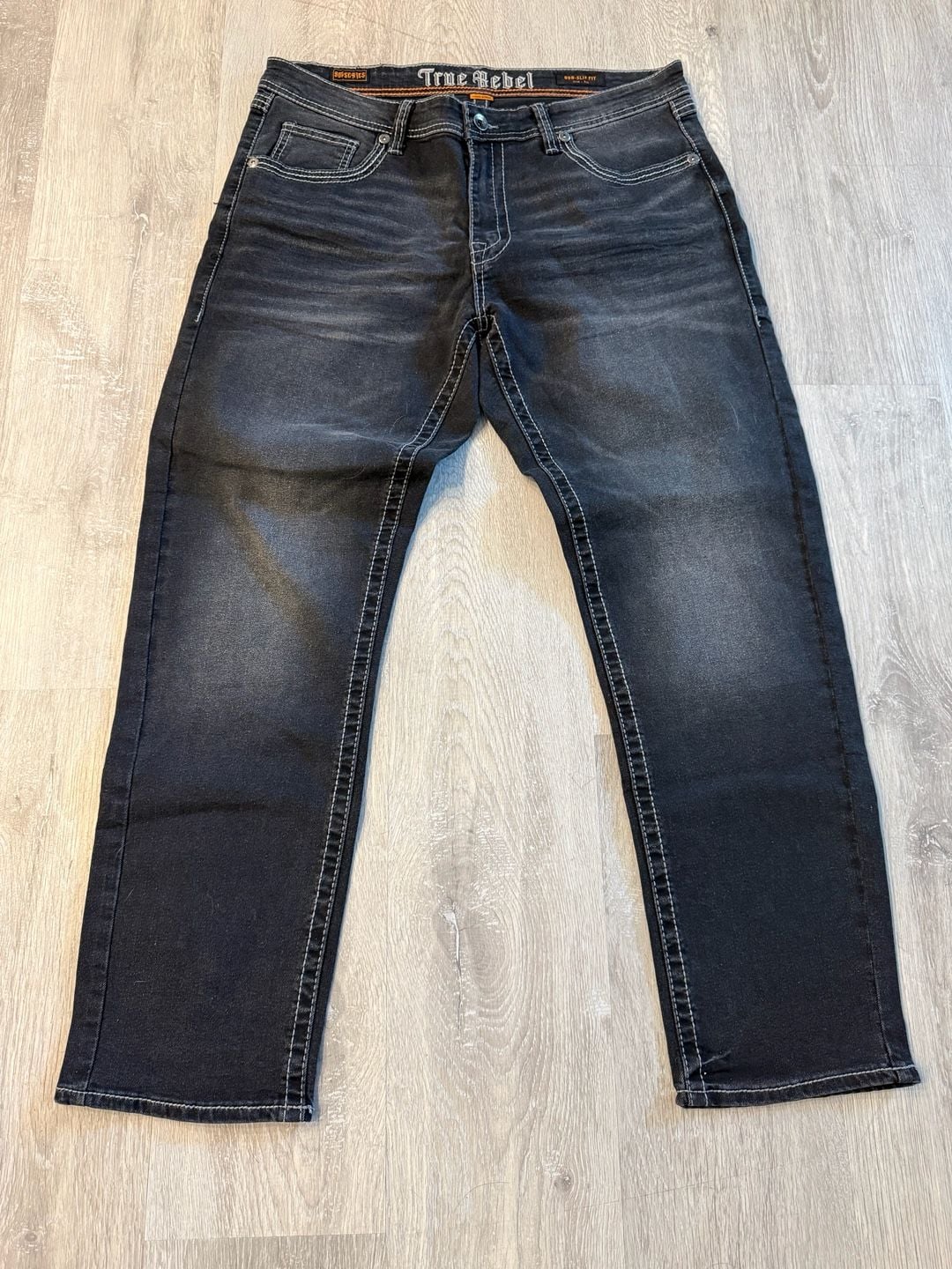 True Rebel Jeans 805 Straight Fit Mens Black Wash Denim 3