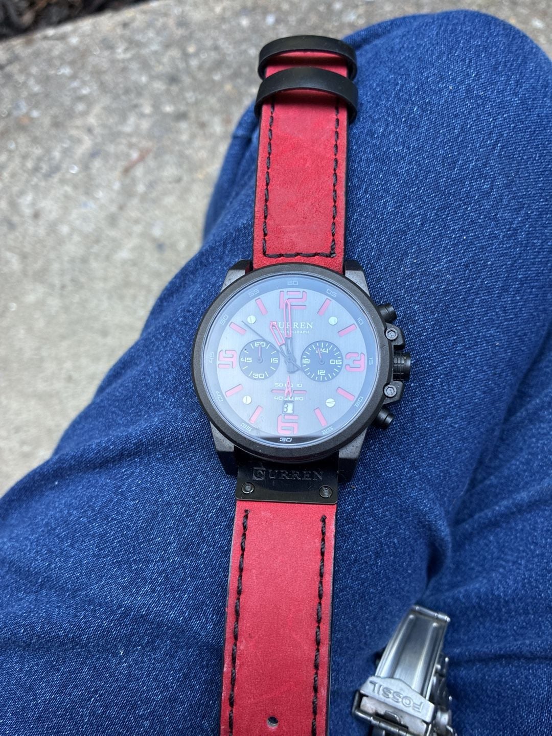 Curren M:8314 Chronograph Watch Black Red Leather Strap 2