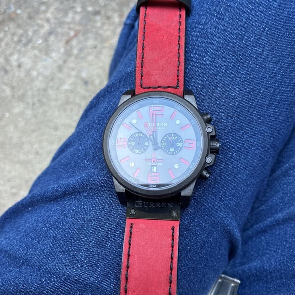 Curren M:8314 Chronograph Watch Black Red Leather Strap