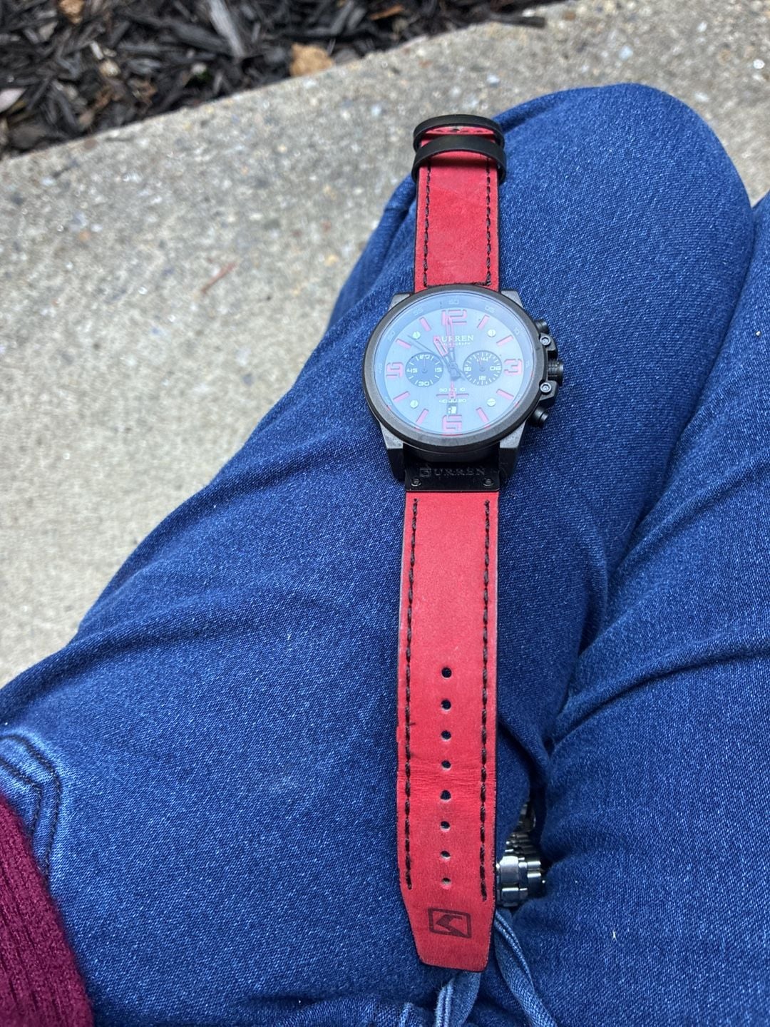 Curren M:8314 Chronograph Watch Black Red Leather Strap 3