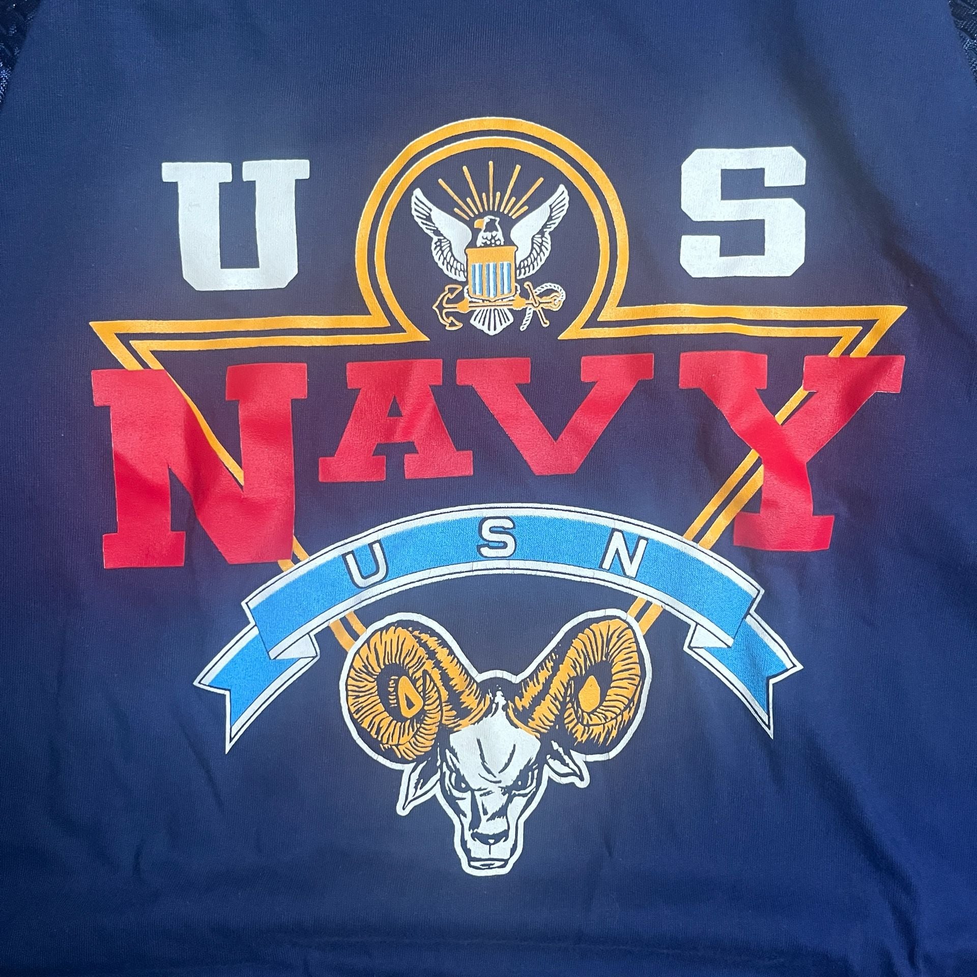 True vintage 80s Airtex US Navy Football Jersey Blue Mesh 3/4 Sleeve Graphic Tee 6