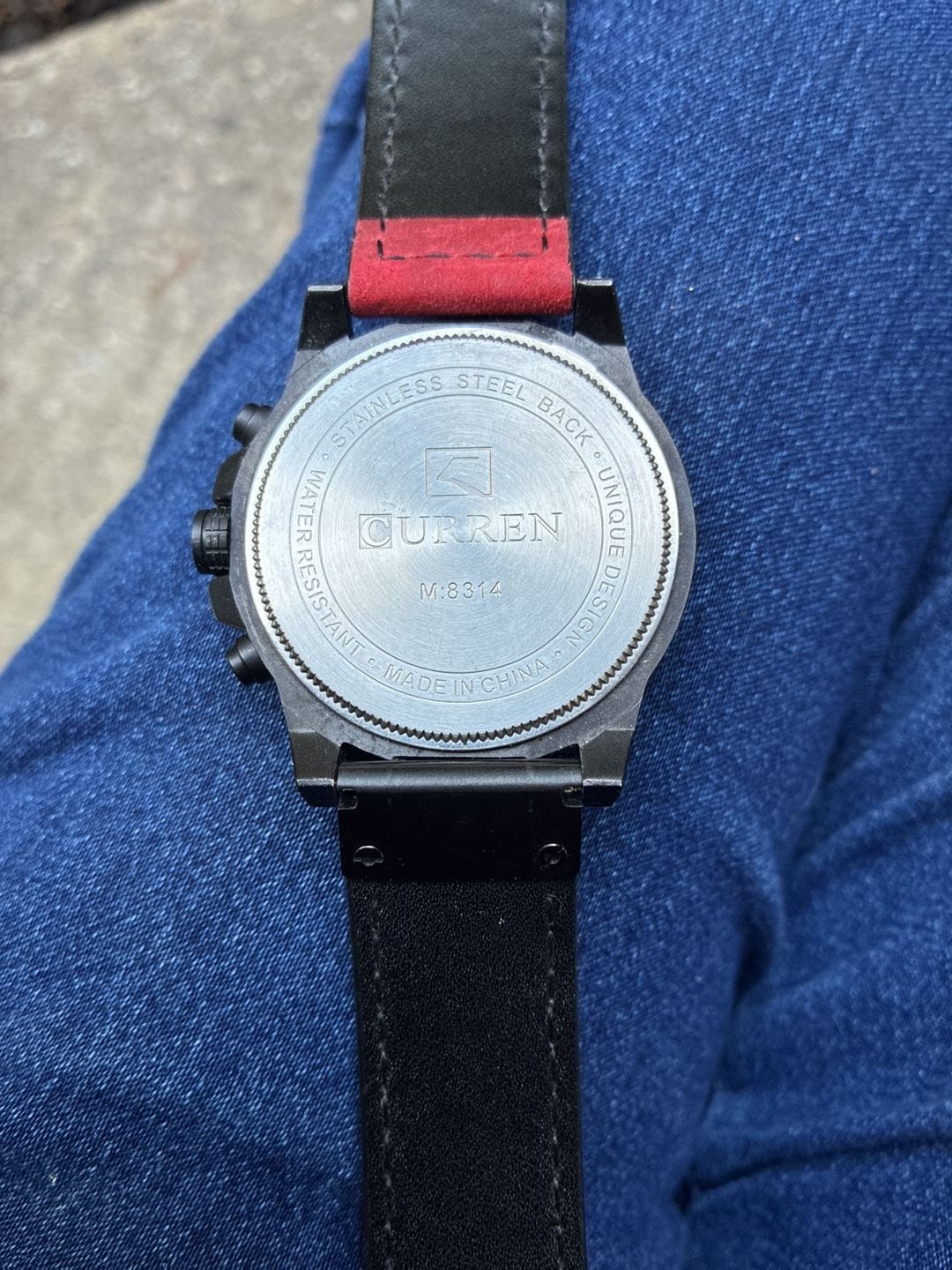 Curren M:8314 Chronograph Watch Black Red Leather Strap 4