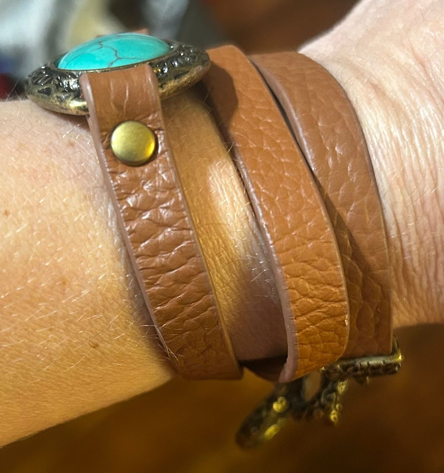 Premier Designs Desert Diva Wrap Bracelet Turquoise Leather 5