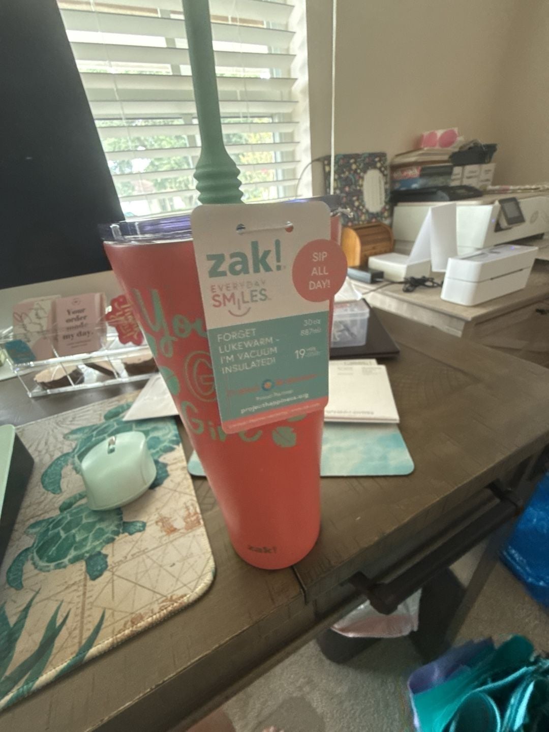 Zak Designs You Grow Girl Tumbler Size 30 oz Coral Stainless Steel 2