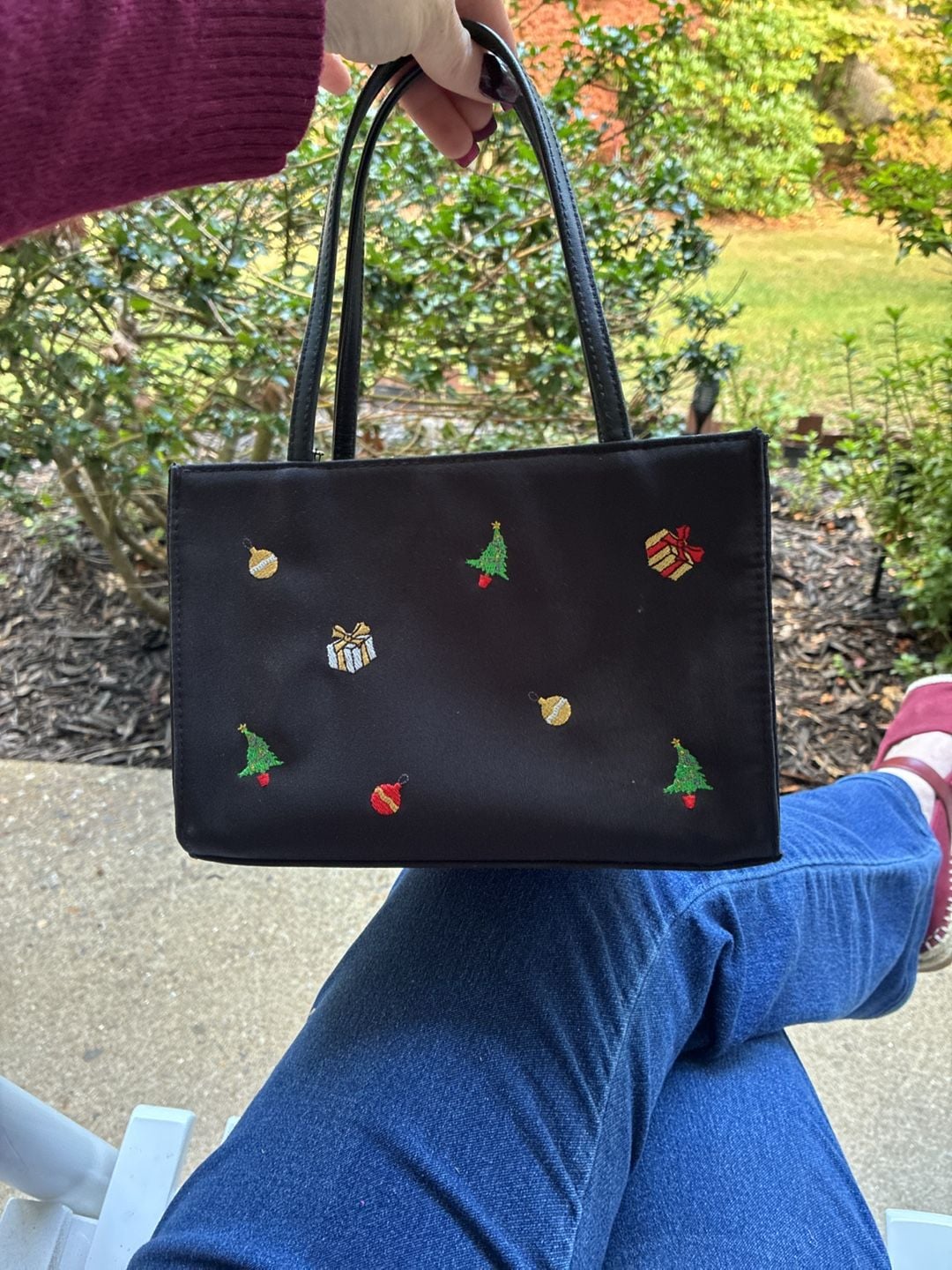 Tianni Black Embroidered Christmas Handbag 2