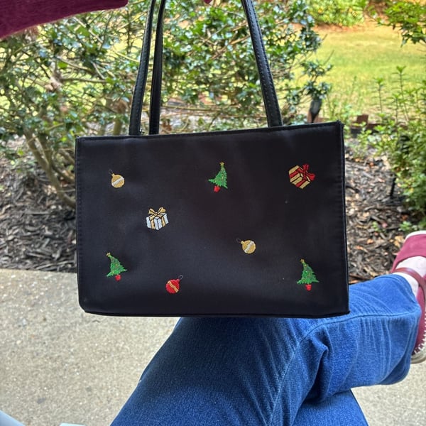Tianni Black Embroidered Christmas Handbag