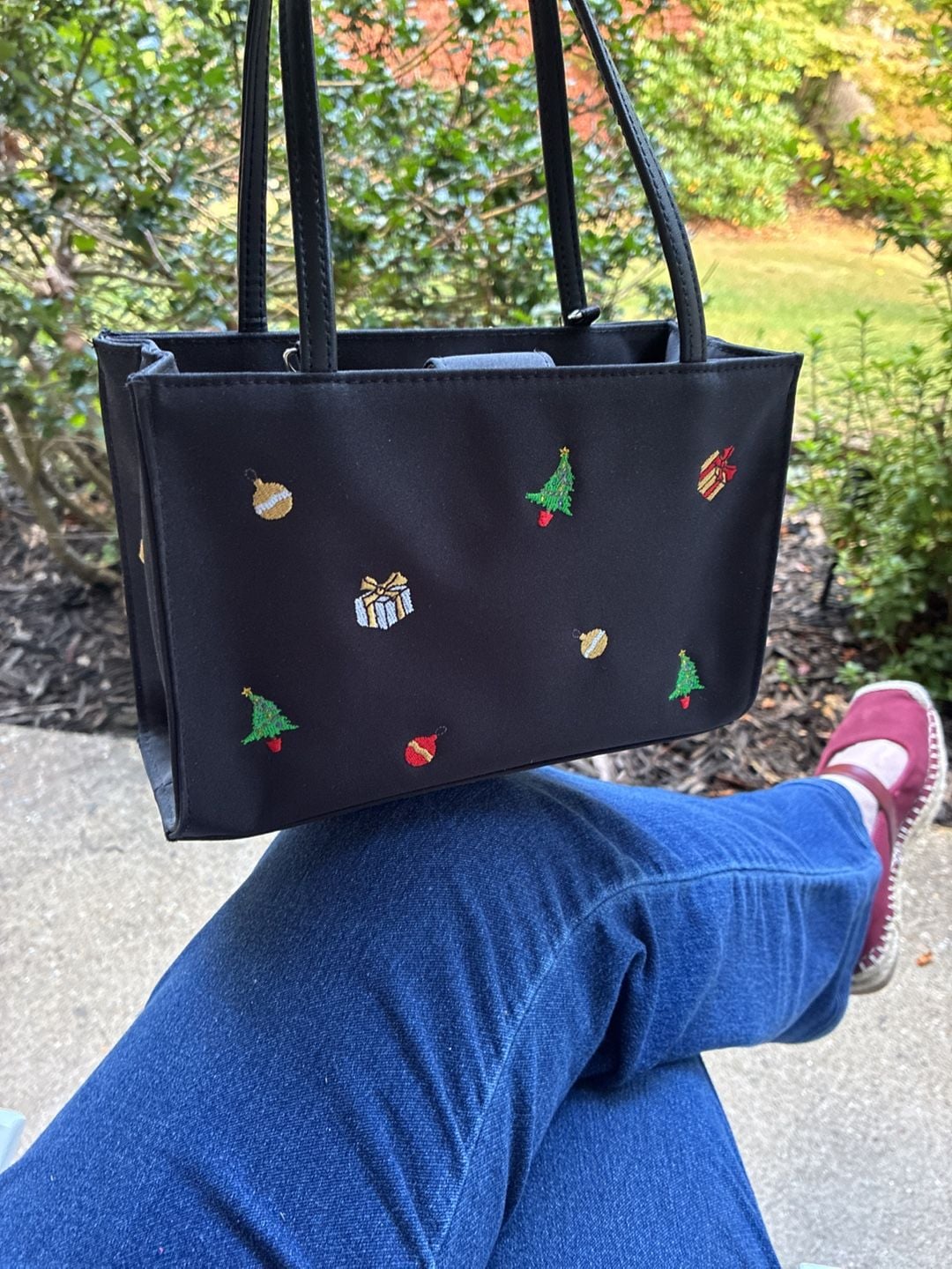 Tianni Black Embroidered Christmas Handbag 4