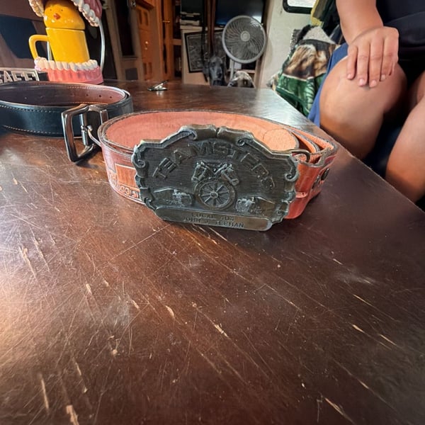 Teamsters Local 404 John J. Meehan Leather Belt Buckle