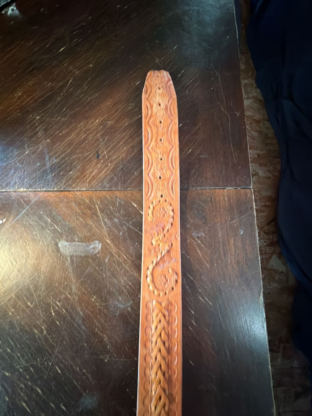 Western Tooled Leather Belt With Turquoise Inlaid Buckle 10