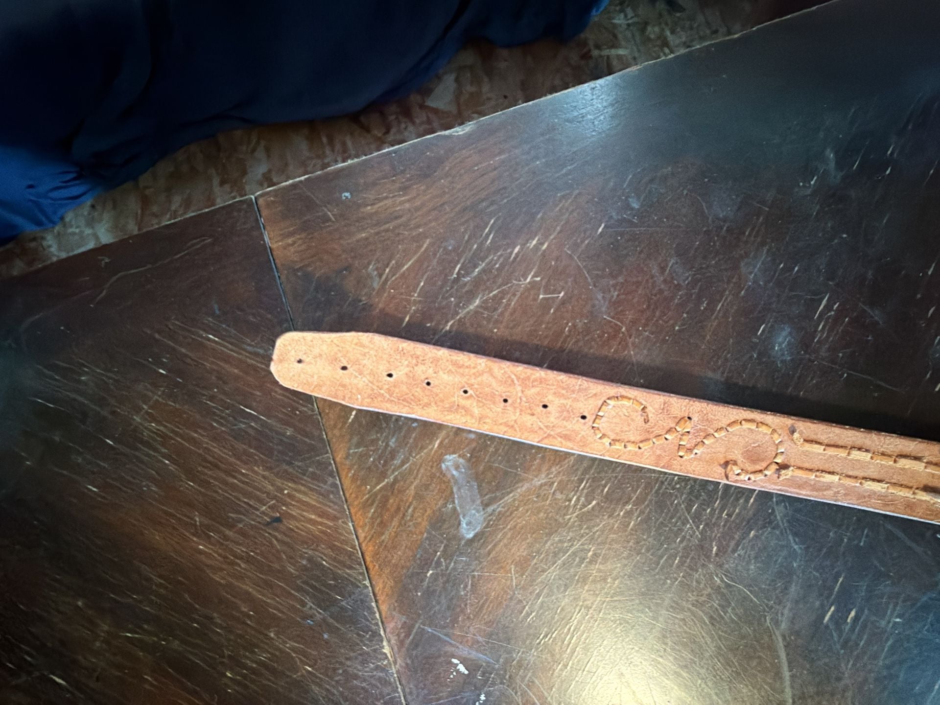 Western Tooled Leather Belt With Turquoise Inlaid Buckle 15