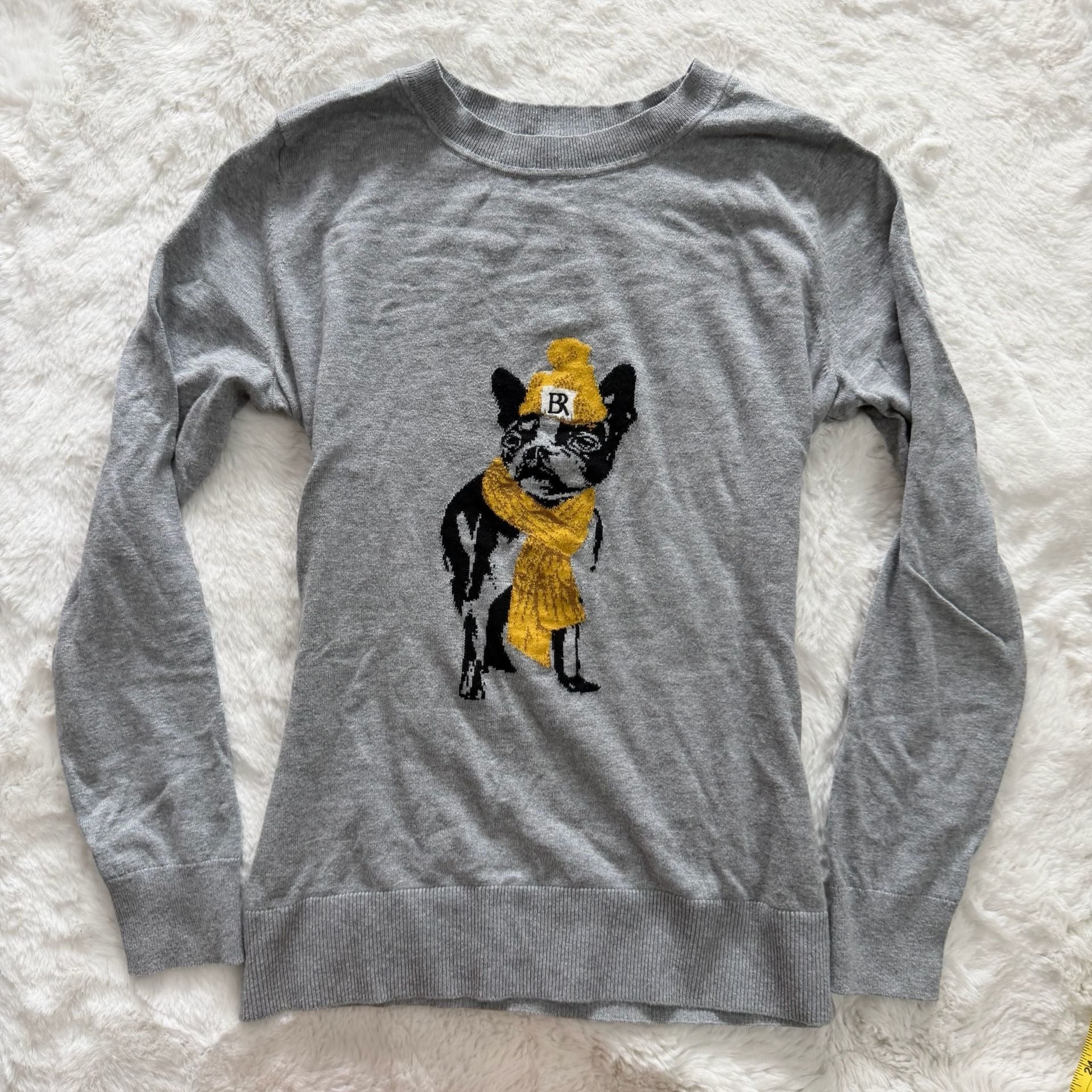 Banana Republic Bulldog Sweater Size XS Gray Frenchie Dog Graphic Pullover 4