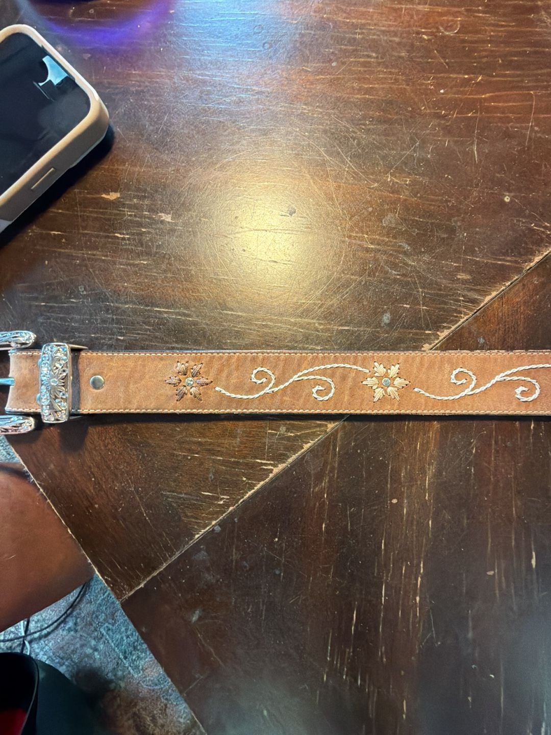 Sterling & Stitch Glitz Western Belt Tan Leather Rhinestone Size S 5