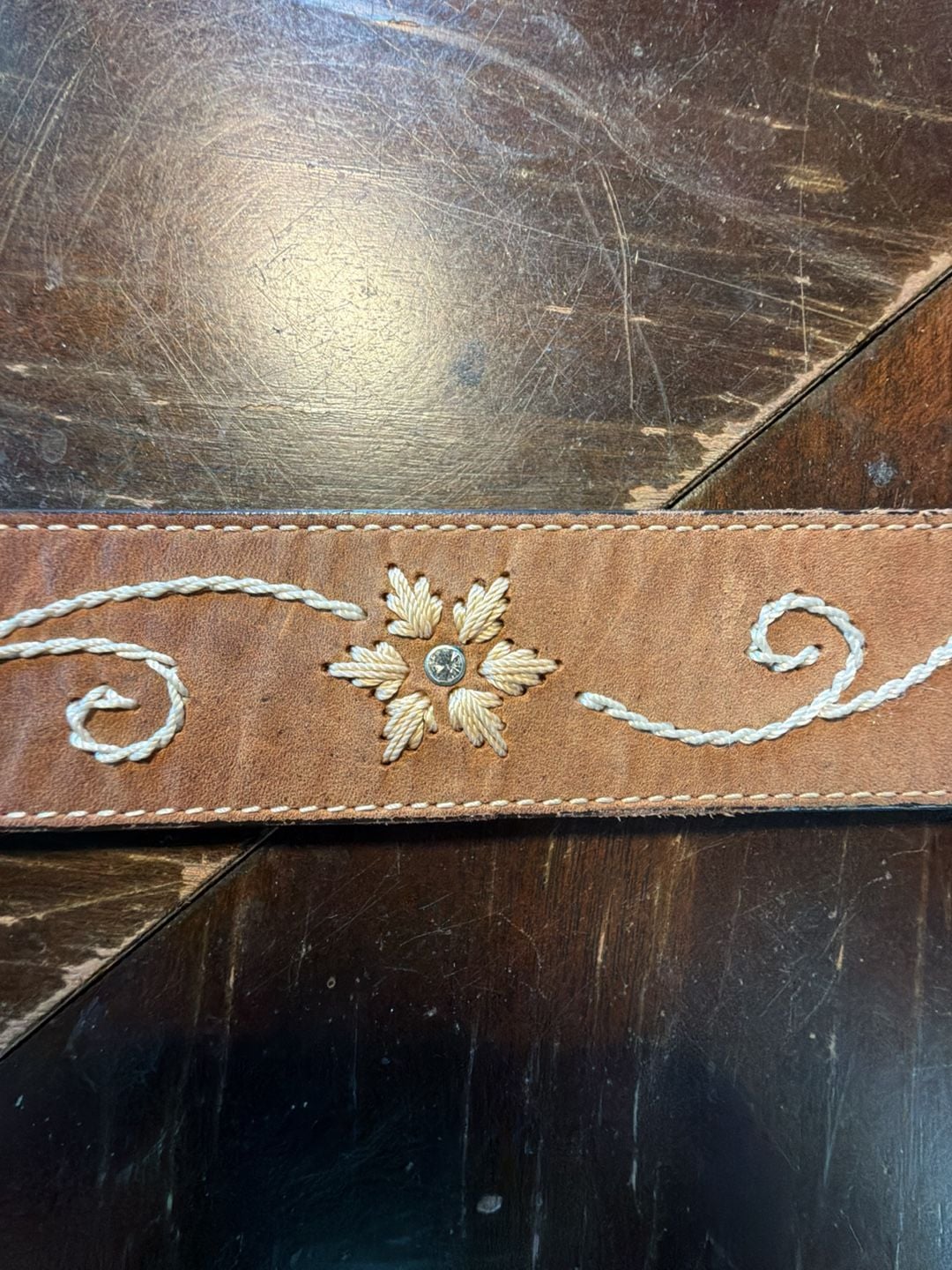 Sterling & Stitch Glitz Western Belt Tan Leather Rhinestone Size S 6