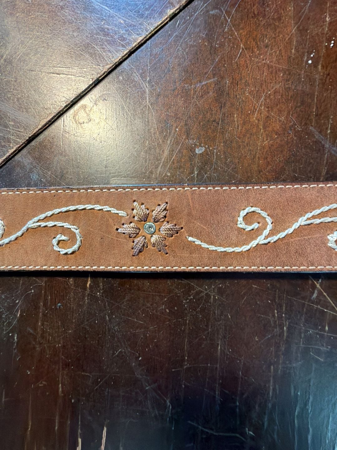 Sterling & Stitch Glitz Western Belt Tan Leather Rhinestone Size S 7