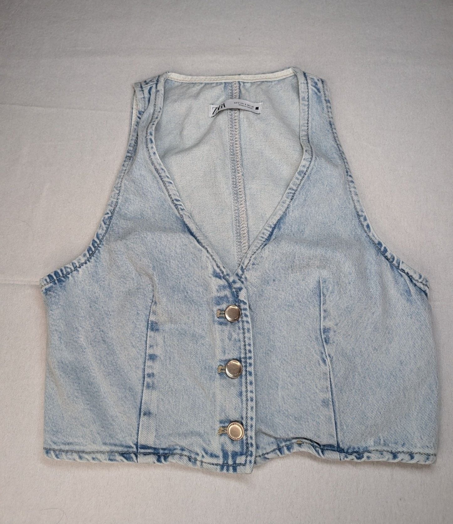Zara Denim Vest Size S Light Blue Cropped Button Front 2