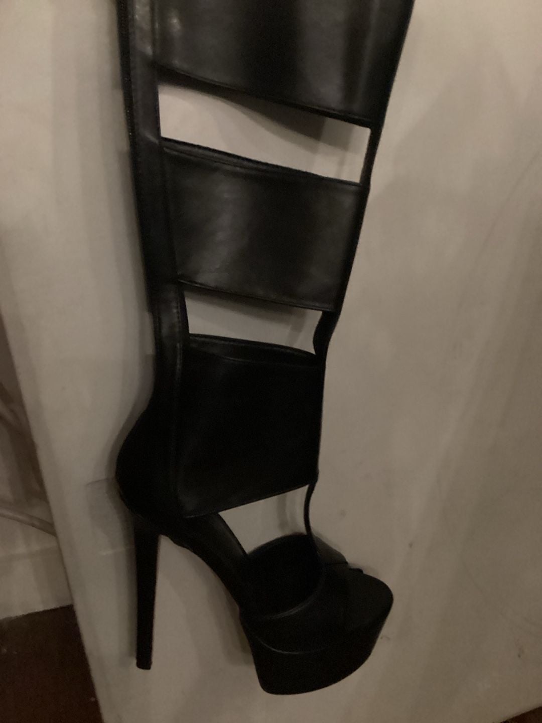 Women Black Cutout Knee High Platform Stiletto Heel Boots 2