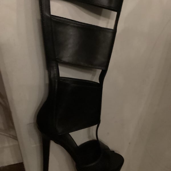 Women Black Cutout Knee High Platform Stiletto Heel Boots
