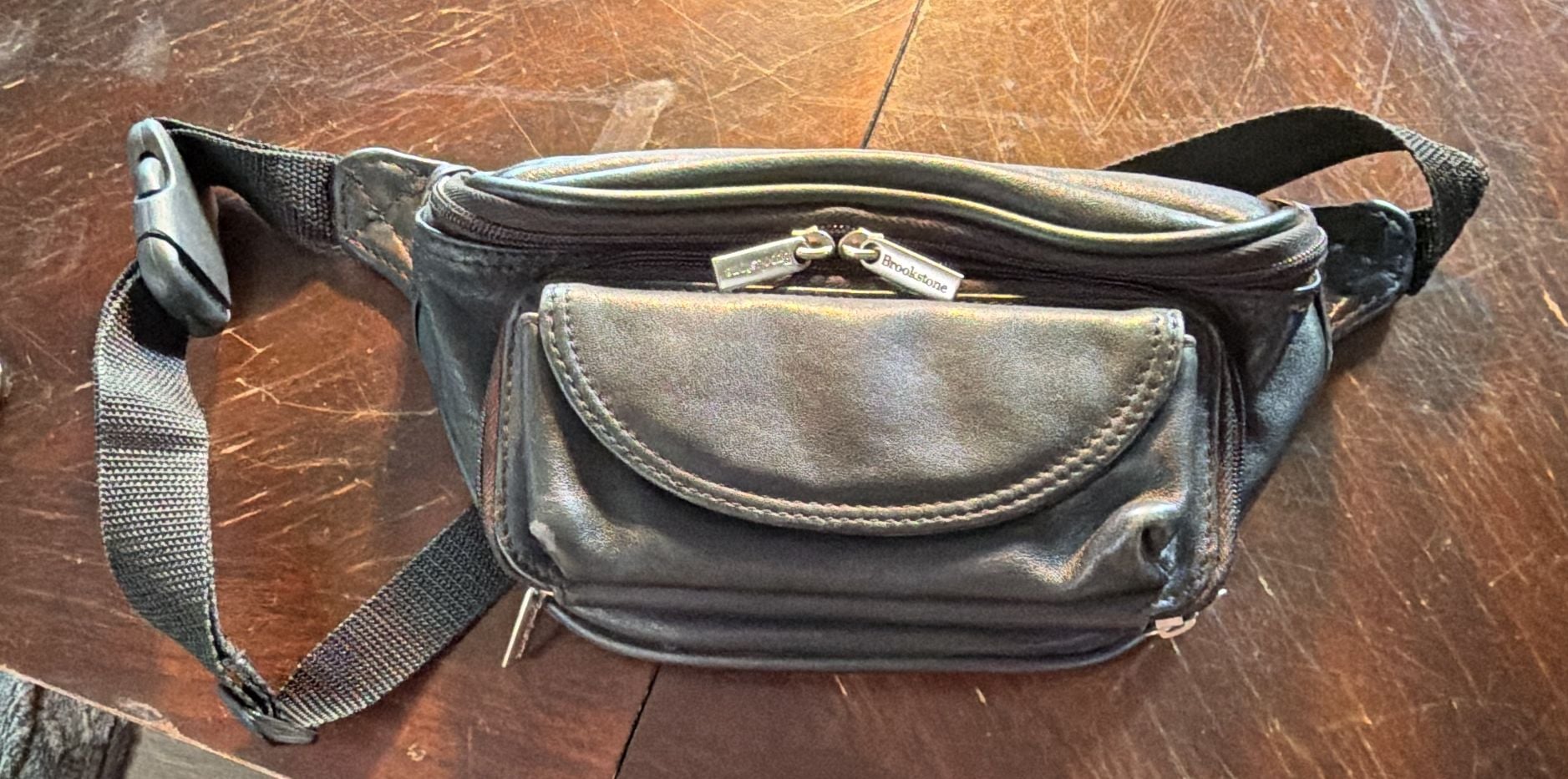 Brookstone Black Leather Fanny Pack Waist Bag 2