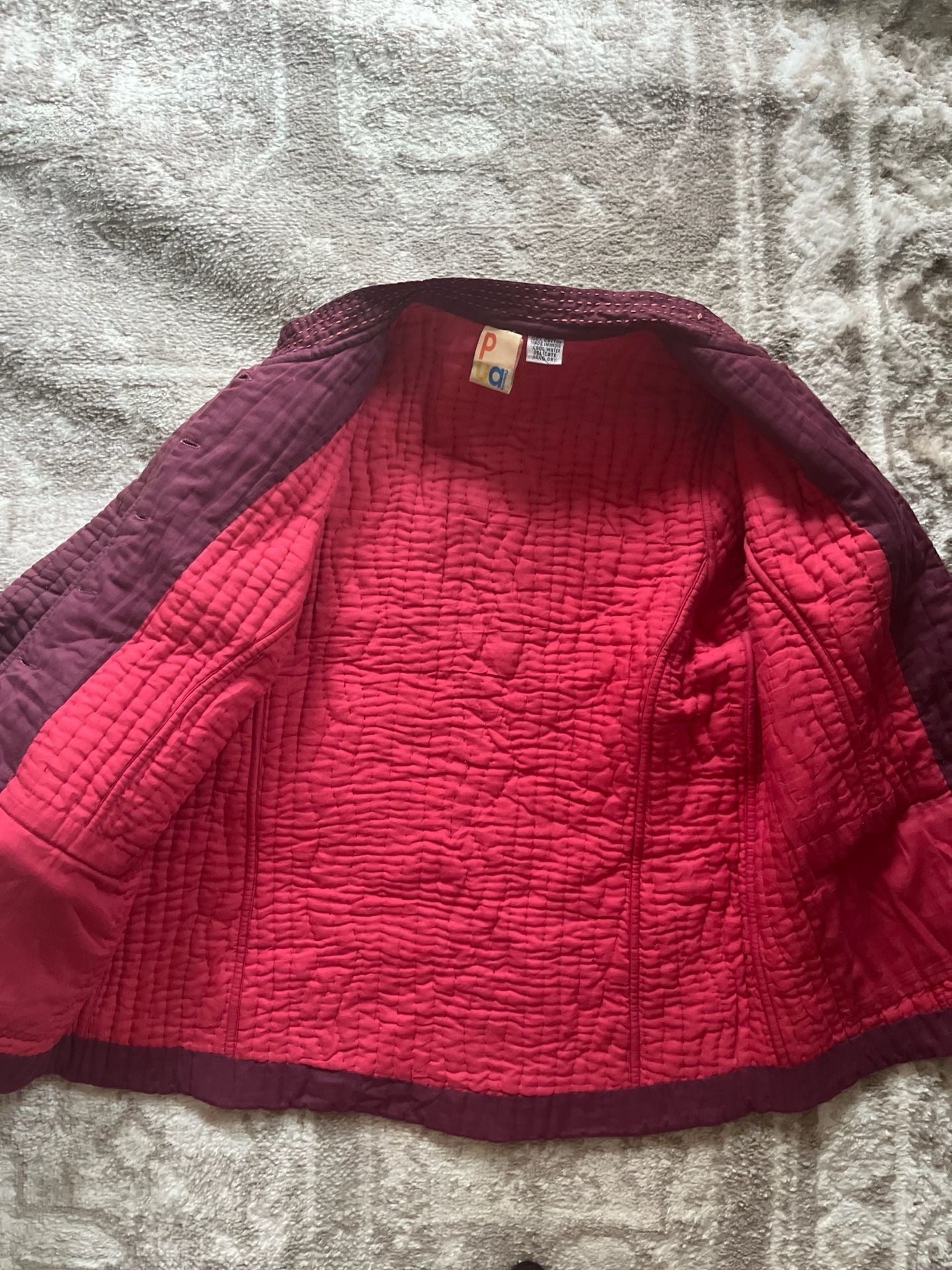 Vintage Pua Quilted Jacket Size L Burgundy Pink Reversible Button Up Coat 4