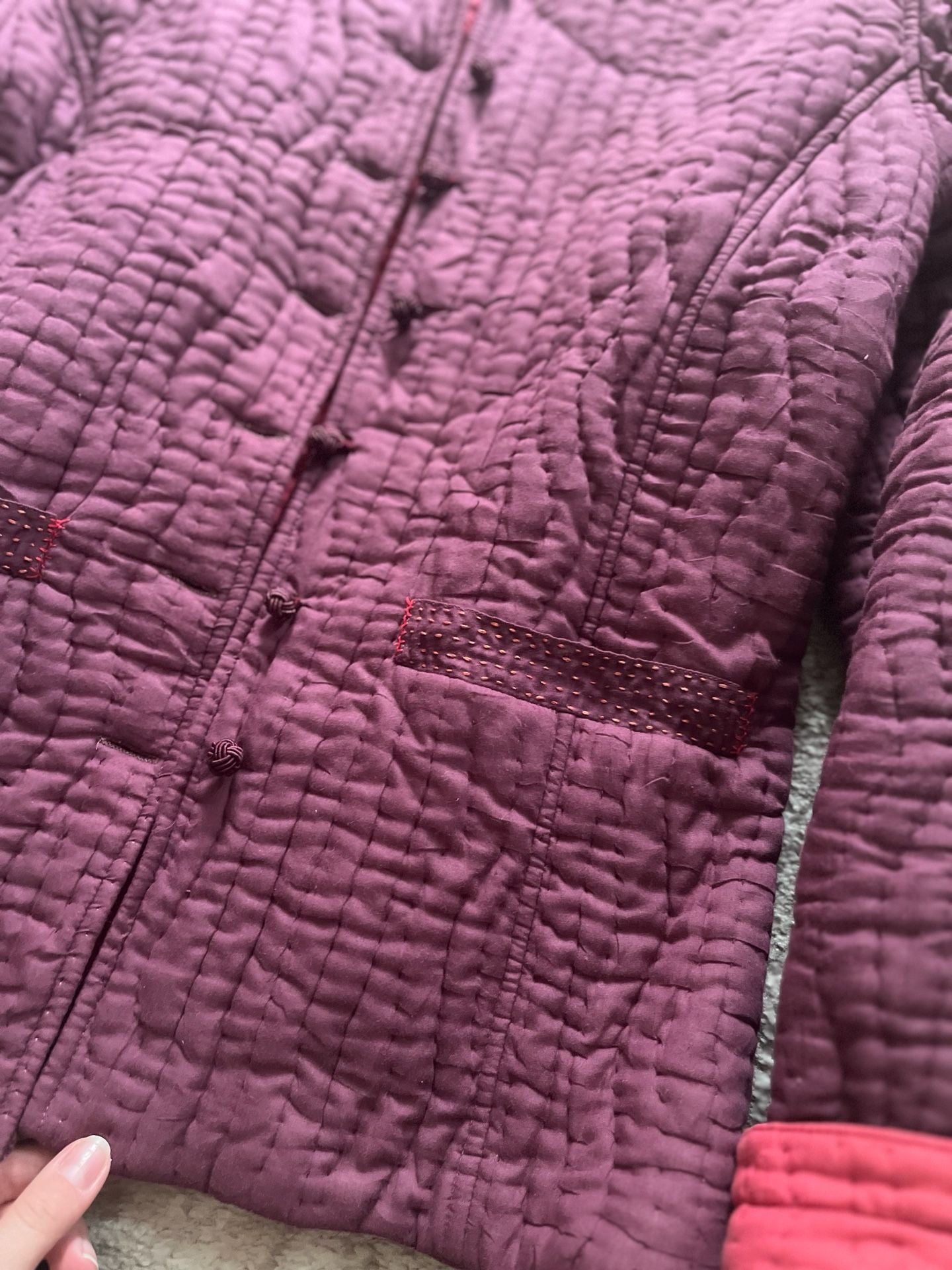 Vintage Pua Quilted Jacket Size L Burgundy Pink Reversible Button Up Coat 6