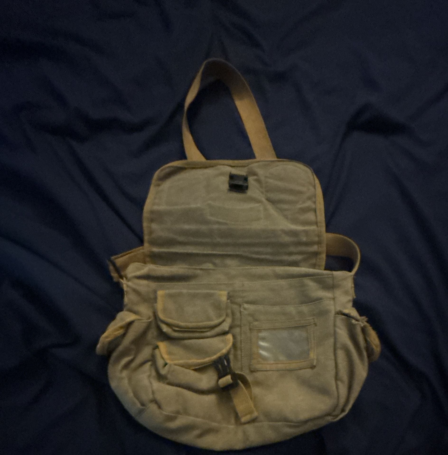 Military Style Canvas Messenger Bag Khaki With Patches 9