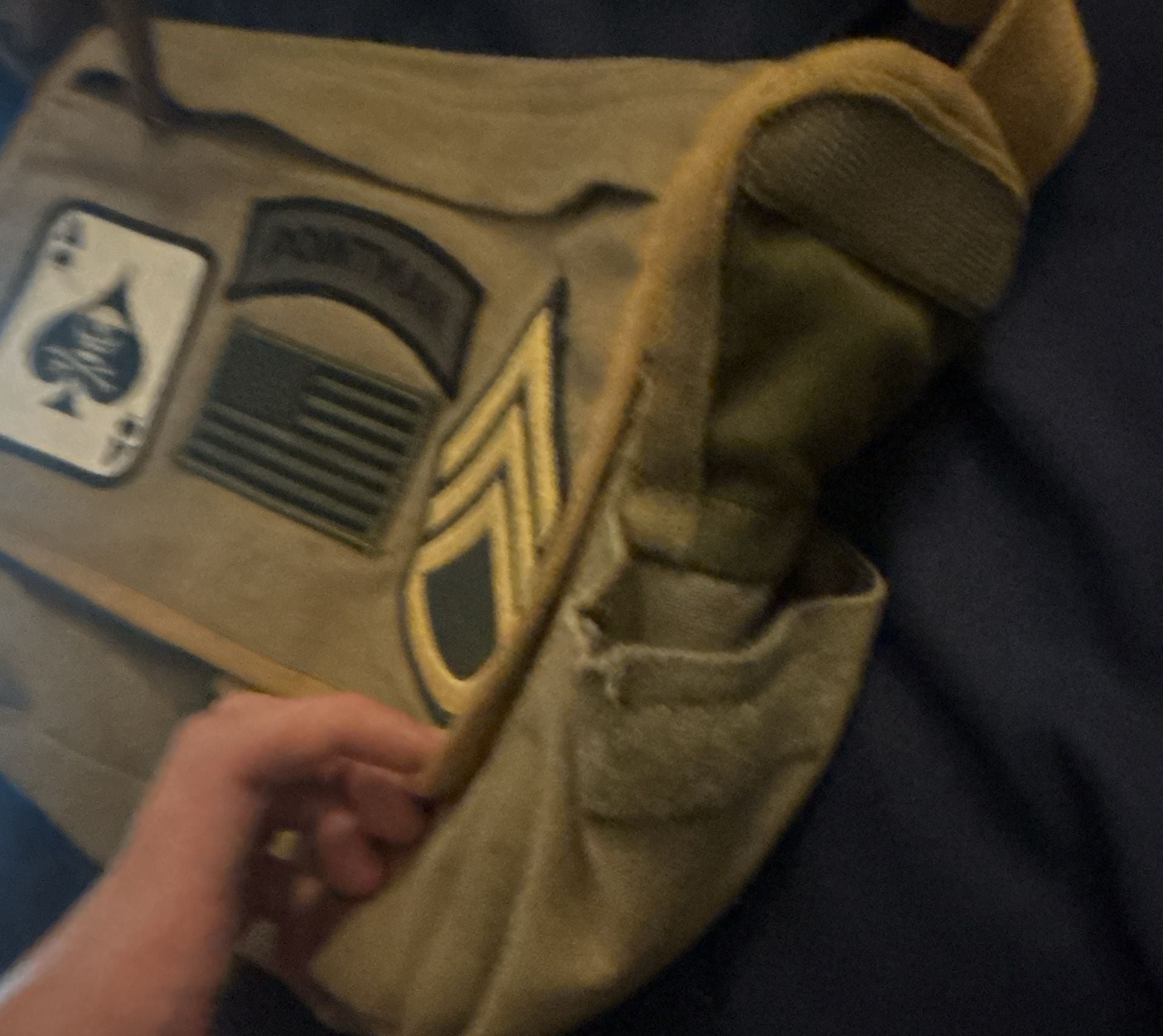 Military Style Canvas Messenger Bag Khaki With Patches 8