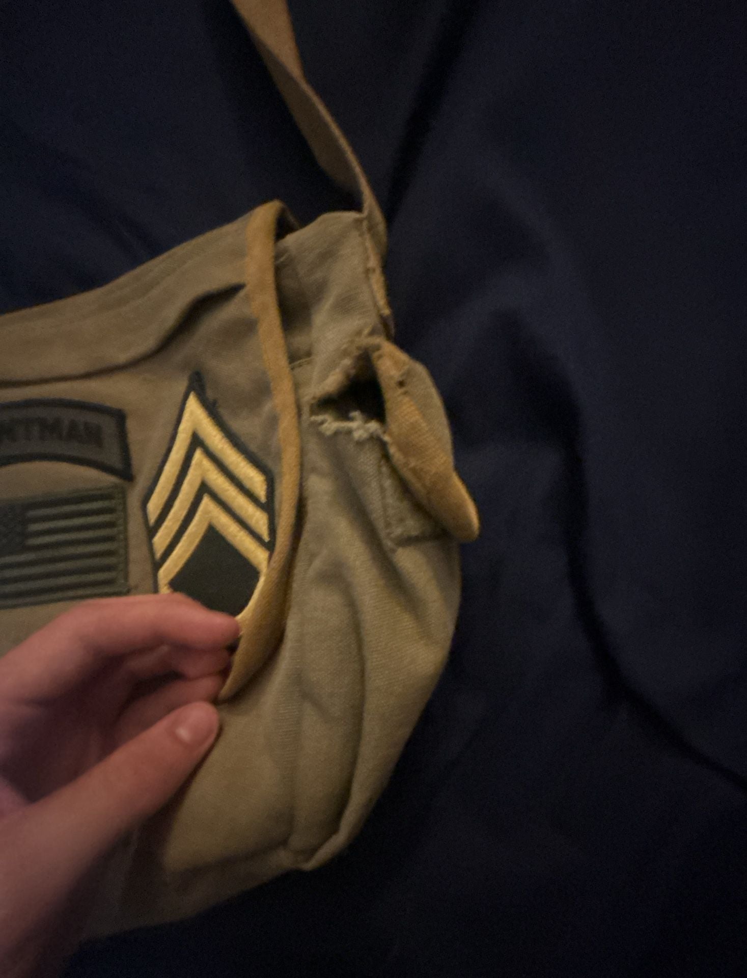 Military Style Canvas Messenger Bag Khaki With Patches 7