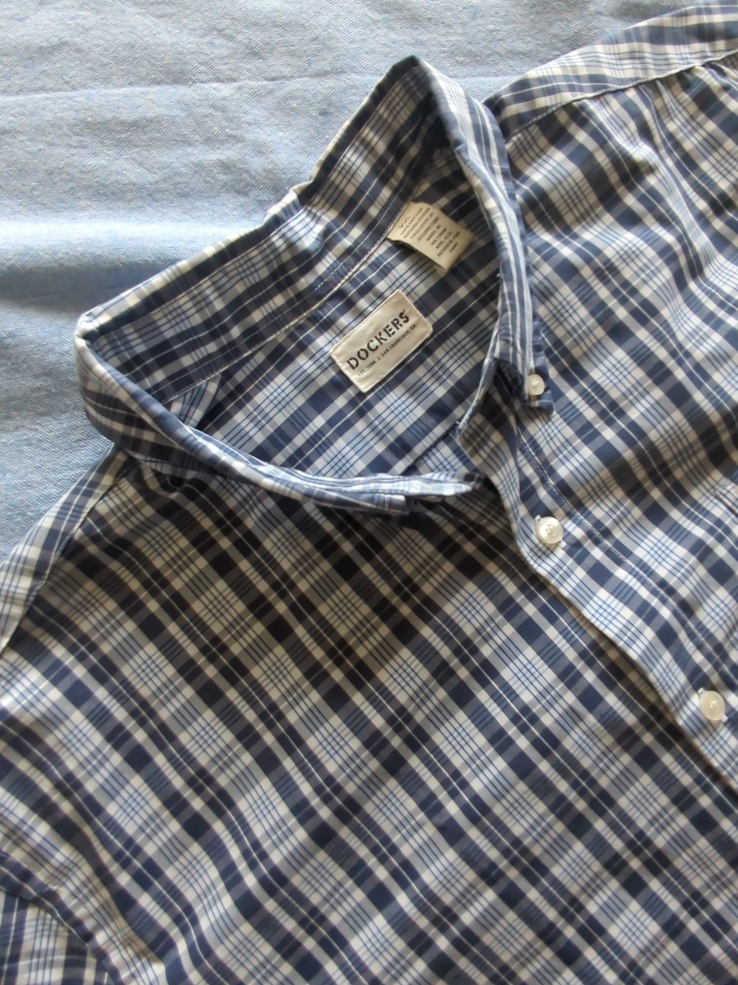 Dockers Short Sleeve Plaid Button Up Shirt Size XXL Blue White 2