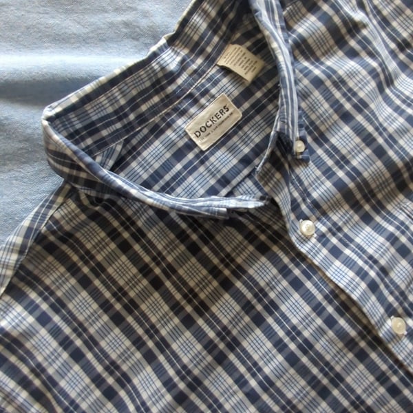 Dockers Short Sleeve Plaid Button Up Shirt Size XXL Blue White
