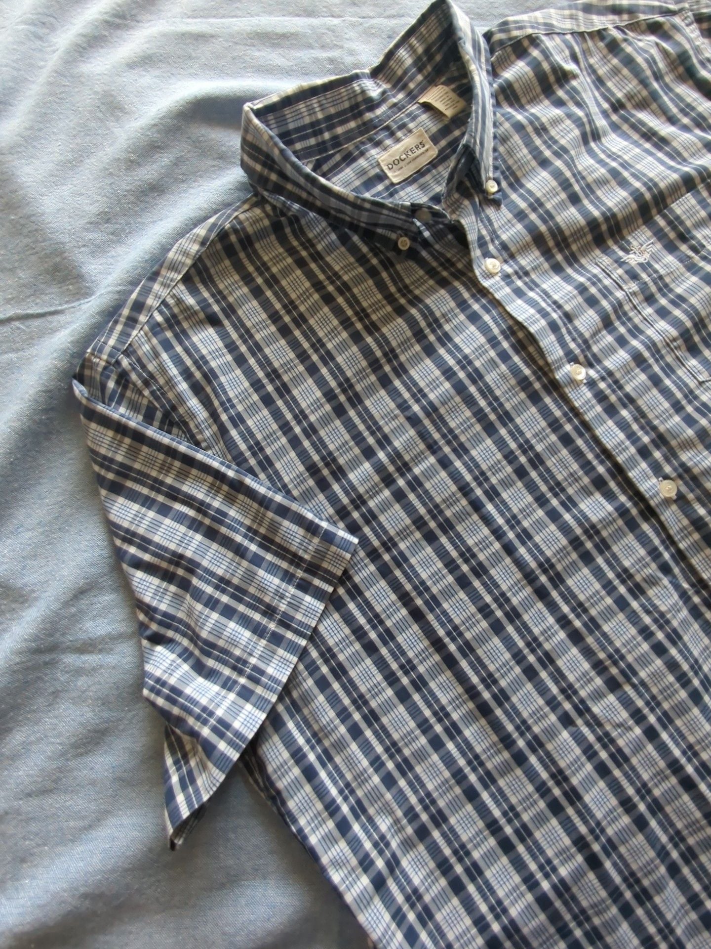 Dockers Short Sleeve Plaid Button Up Shirt Size XXL Blue White 3