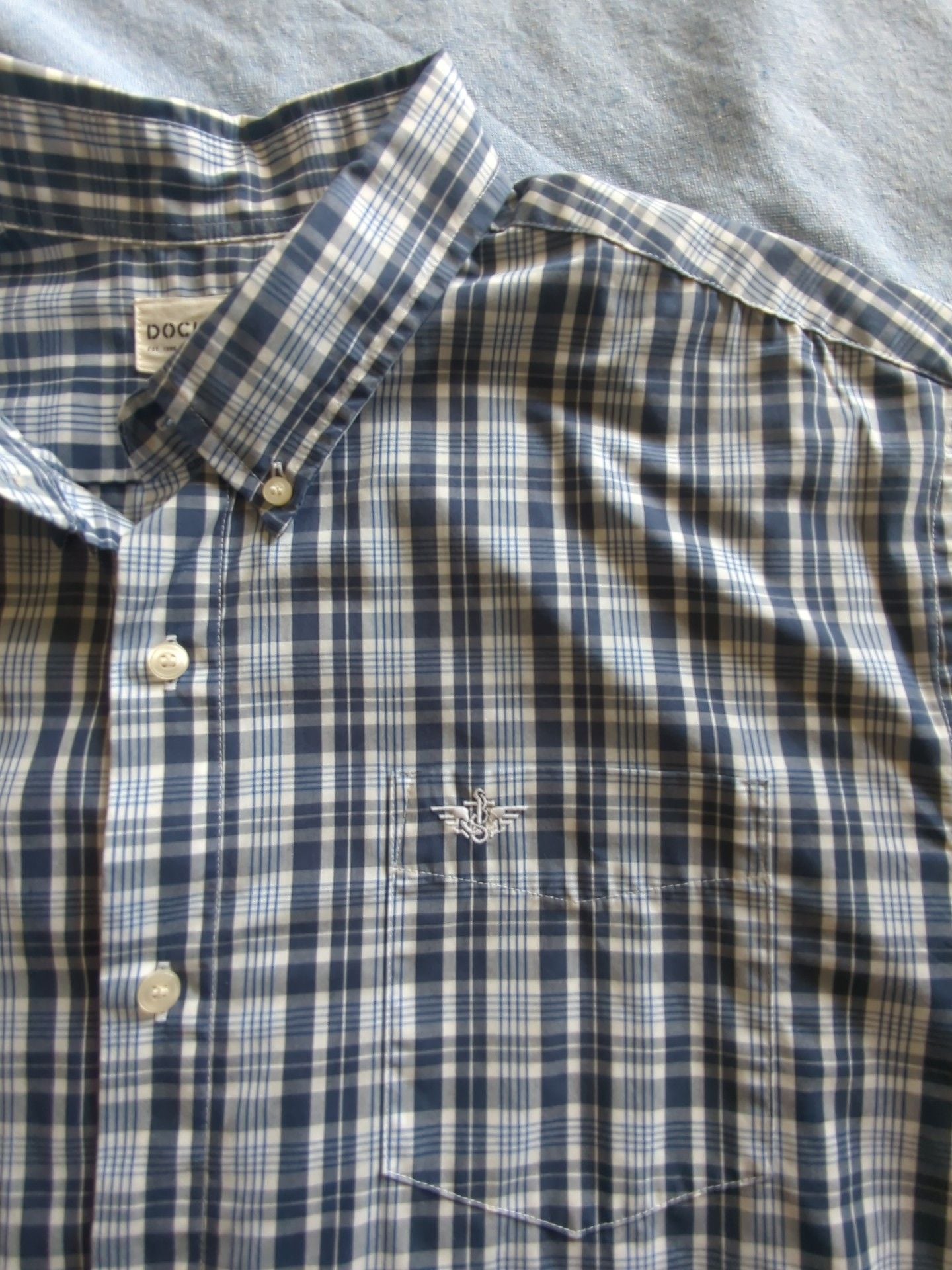 Dockers Short Sleeve Plaid Button Up Shirt Size XXL Blue White 4