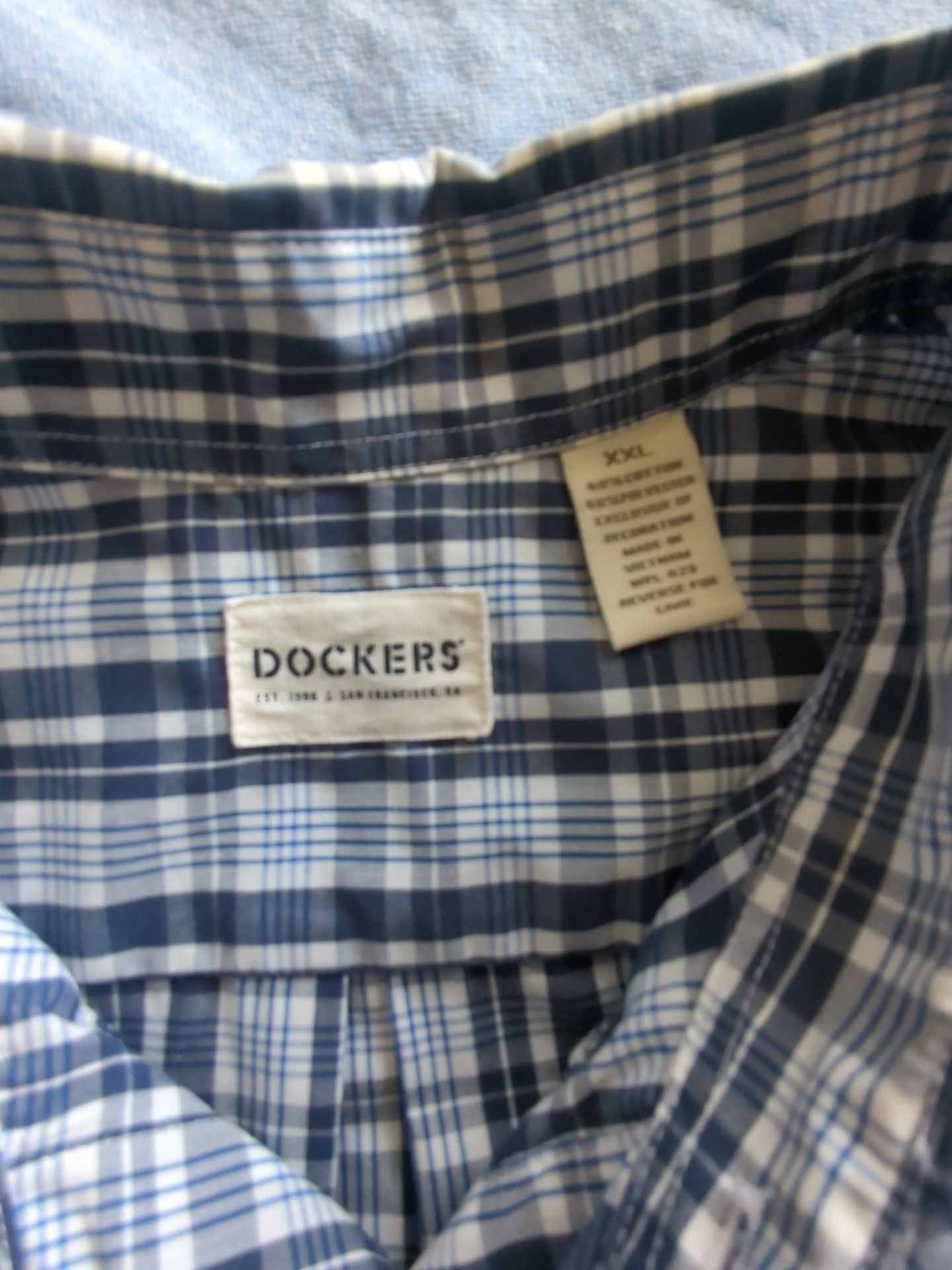 Dockers Short Sleeve Plaid Button Up Shirt Size XXL Blue White 5