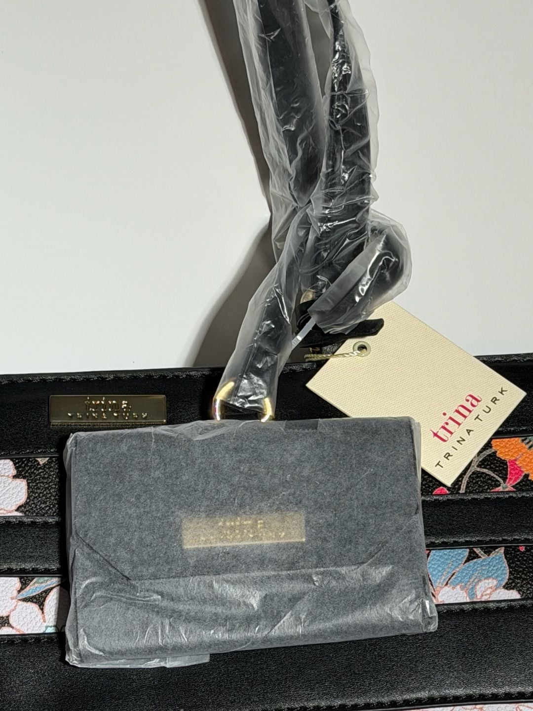 Trina Turk Floral Stripe Tote Bag Black Multi New with Tags 3
