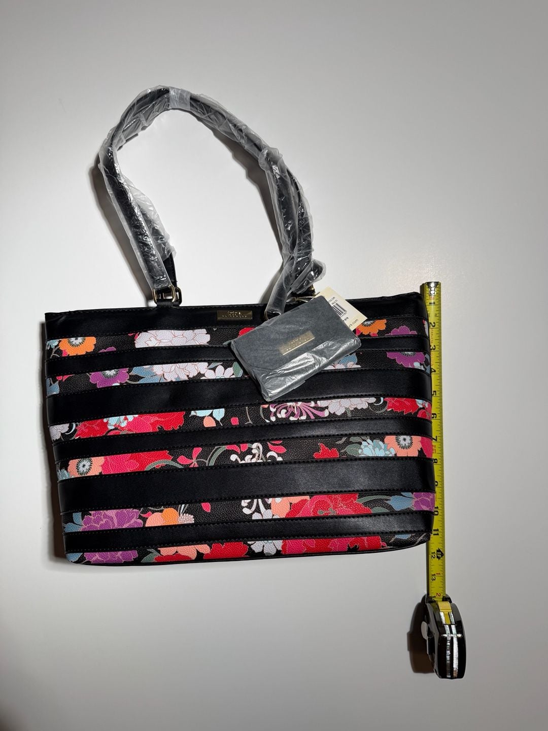 Trina Turk Floral Stripe Tote Bag Black Multi New with Tags 5