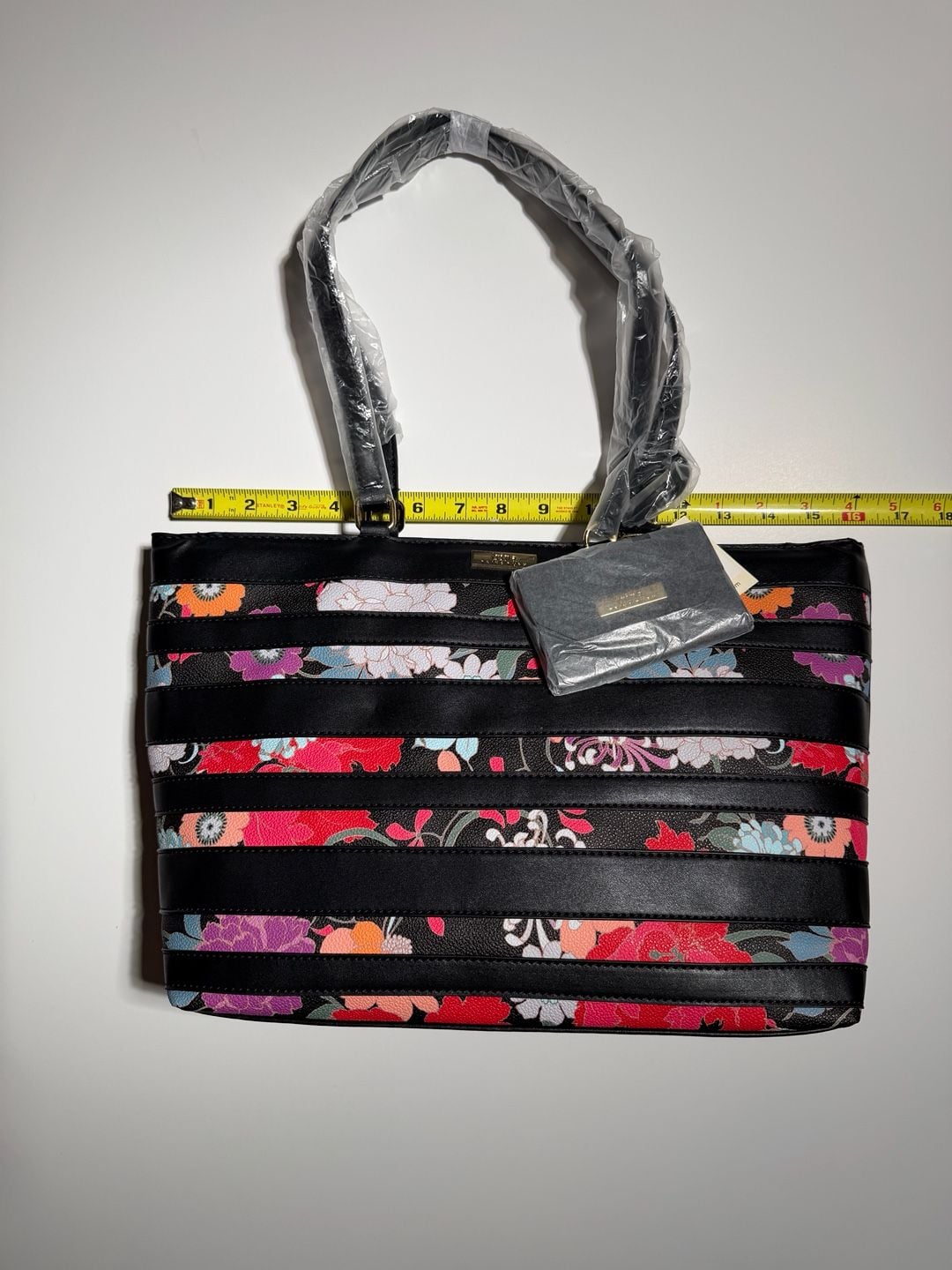 Trina Turk Floral Stripe Tote Bag Black Multi New with Tags 6