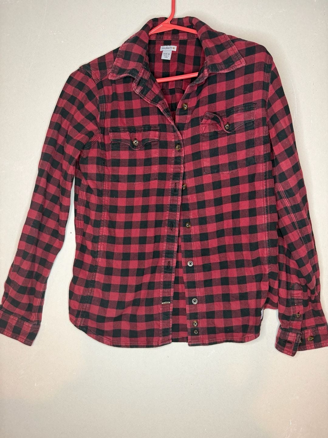 Carhartt Flannel Shirt Size M (8/10) Red Black Plaid Buffalo 2