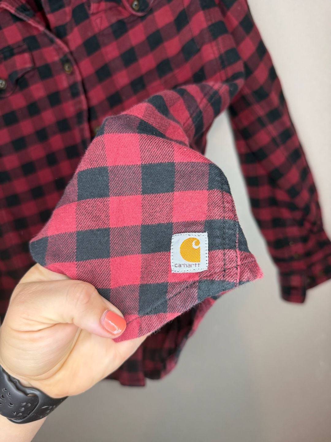 Carhartt Flannel Shirt Size M (8/10) Red Black Plaid Buffalo 3