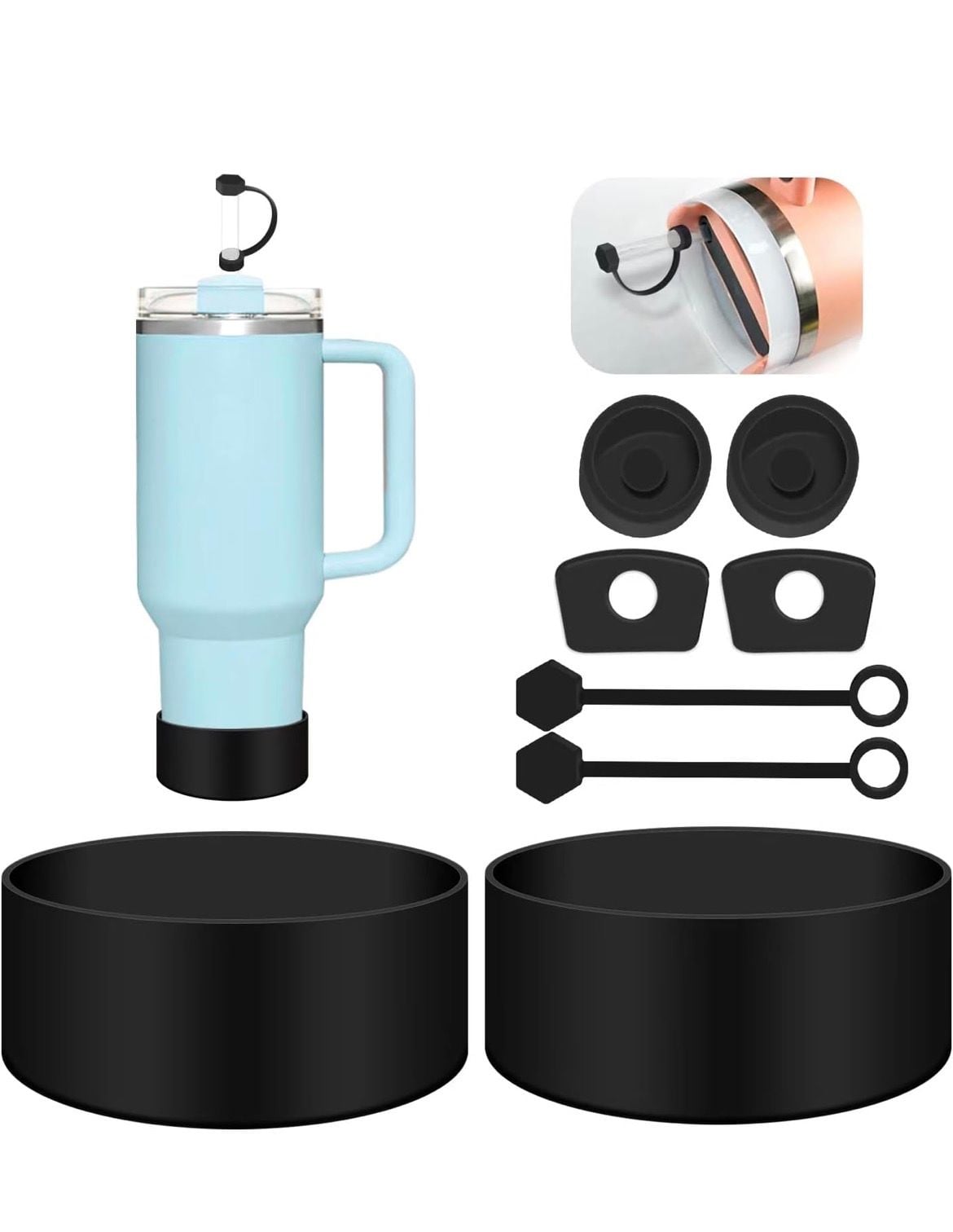Silicone Spill Proof Cup Accessories Black Boot Set 3