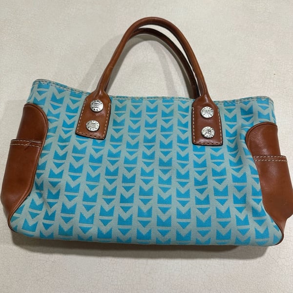 Michael Kors Blue Canvas Leather Logo Tote Handbag